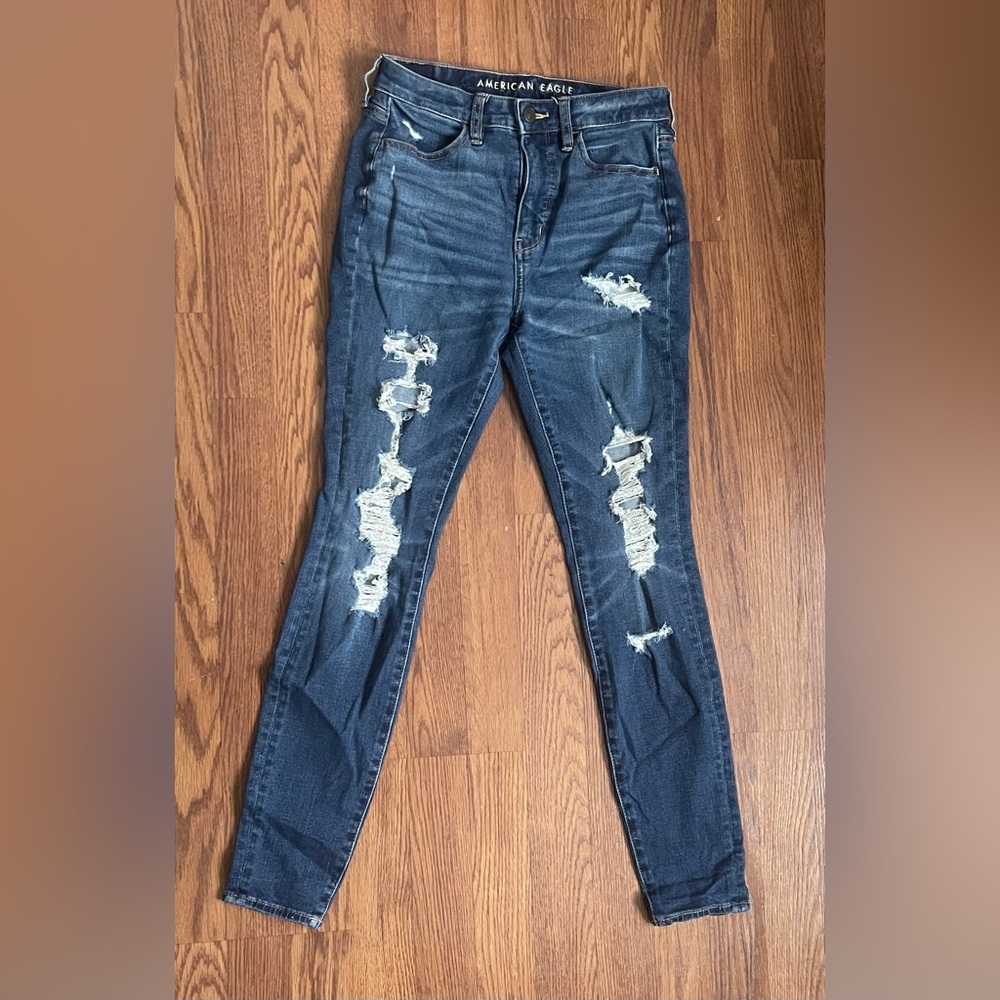 American Eagle Outfitters Dark Blue Distressed Skinny Jeans